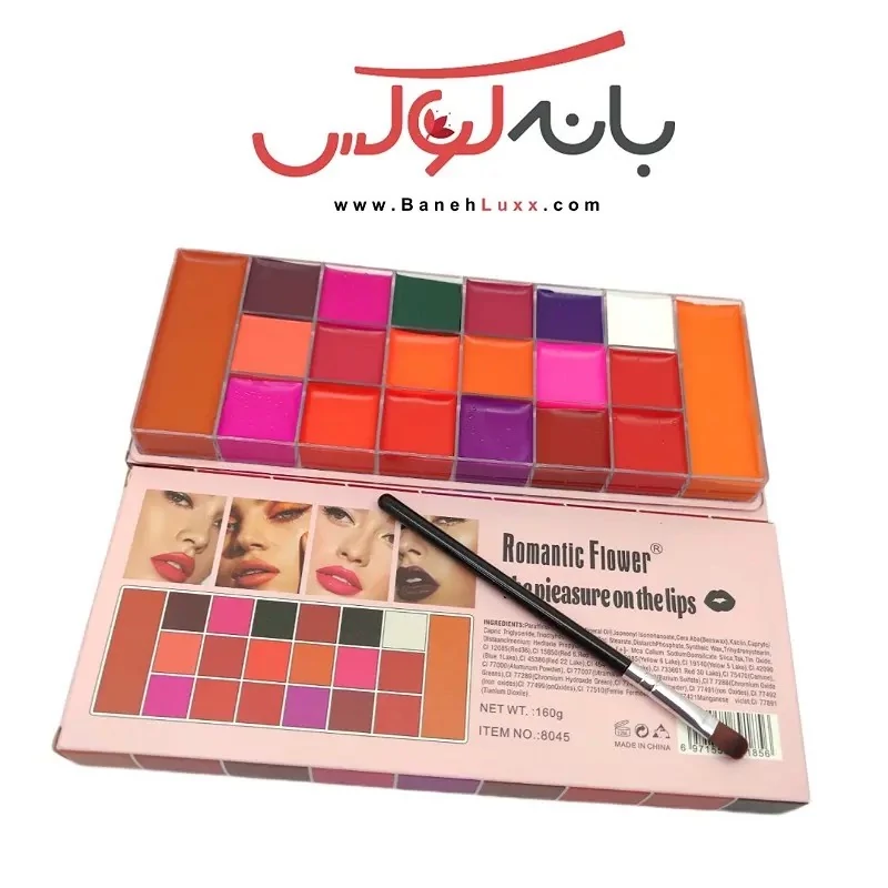 پالت رژلب 20 رنگ گریمی رومانتیک فلور با پیگمنت بالا و مقاوم در برابر آب و حرارت