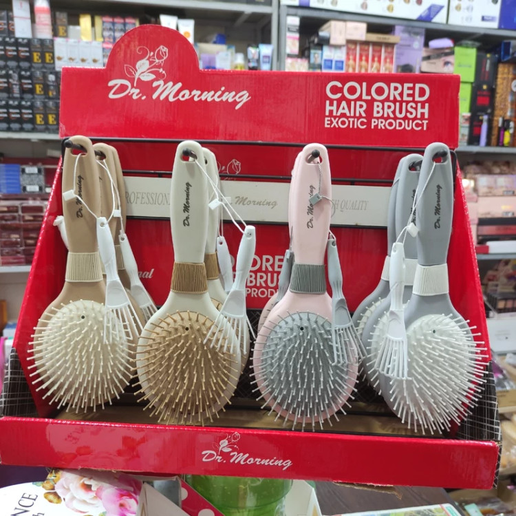 برس مو گرد طبی پلاستیکی دکتر مورنینگ - 4 رنگ مختلف-باز کننده گره مو دارای چنگک تمیزکاری -شانه پذیری اسان و چسپ قوی