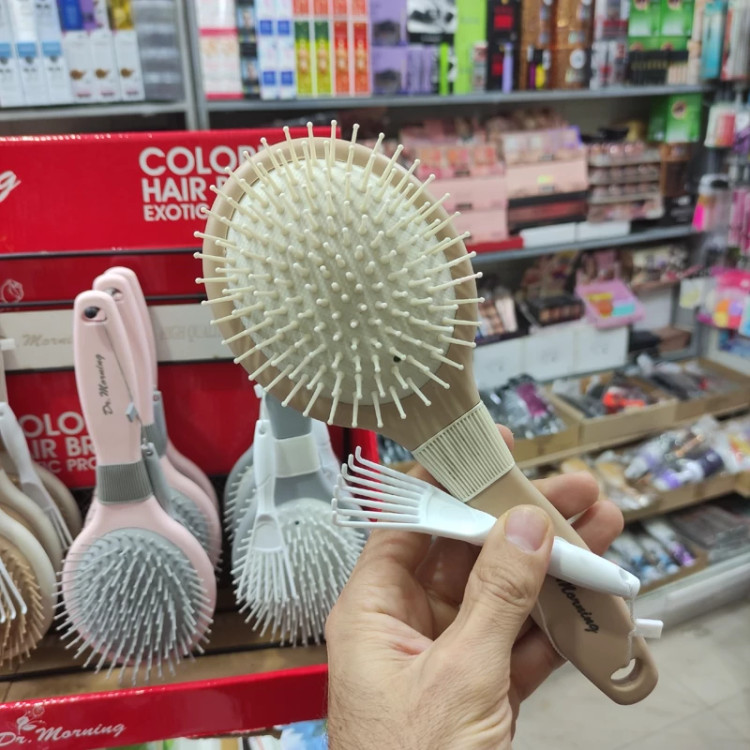 برس مو گرد طبی پلاستیکی دکتر مورنینگ - 4 رنگ مختلف-باز کننده گره مو دارای چنگک تمیزکاری -شانه پذیری اسان و چسپ قوی