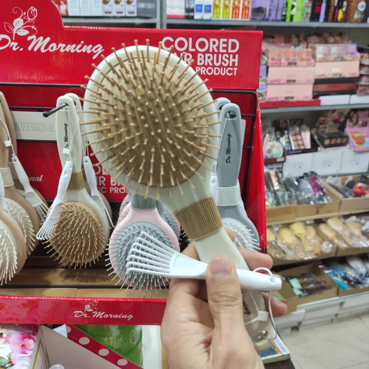 برس مو گرد طبی پلاستیکی دکتر مورنینگ - 4 رنگ مختلف-باز کننده گره مو دارای چنگک تمیزکاری -شانه پذیری اسان و چسپ قوی