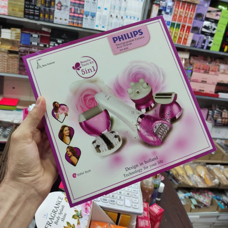اپلیدی 5 کاره فیلیپس هلند مدل PH 650- دارای سری سرامیکی با روکش میکرو 72 موچین حرفه ای همراه با سنگ پا و ماساژور صورت