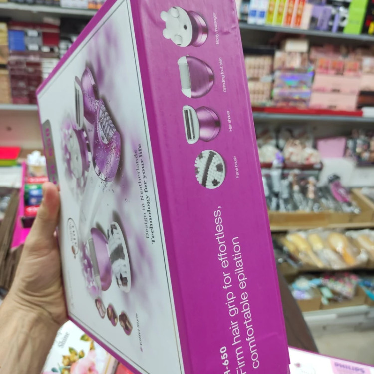 اپلیدی 5 کاره فیلیپس هلند مدل PH 650- دارای سری سرامیکی با روکش میکرو 72 موچین حرفه ای همراه با سنگ پا و ماساژور صورت