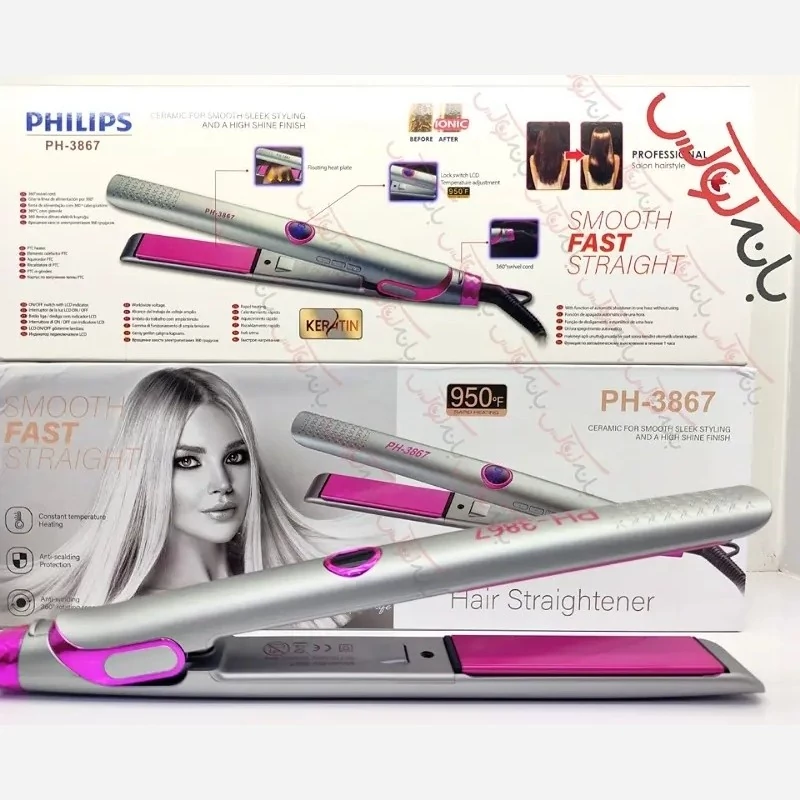 اتو مو کراتین فیلیپس مدل PH-3867 لبه باریک 950 درجه فارنهایت