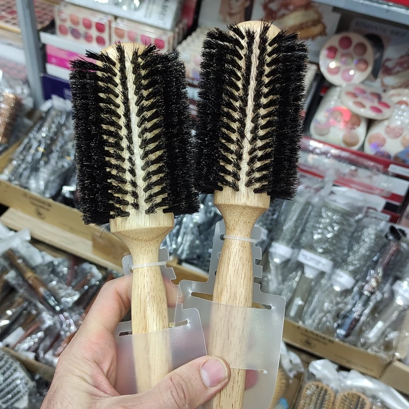 برس مو گرد چوبی نسوز سشواری سایز 33 مناسب براشینگ و فر و حجم دهندگی مو بدون اسیب به مو و بدون وزی مو ضد الکتریسیته